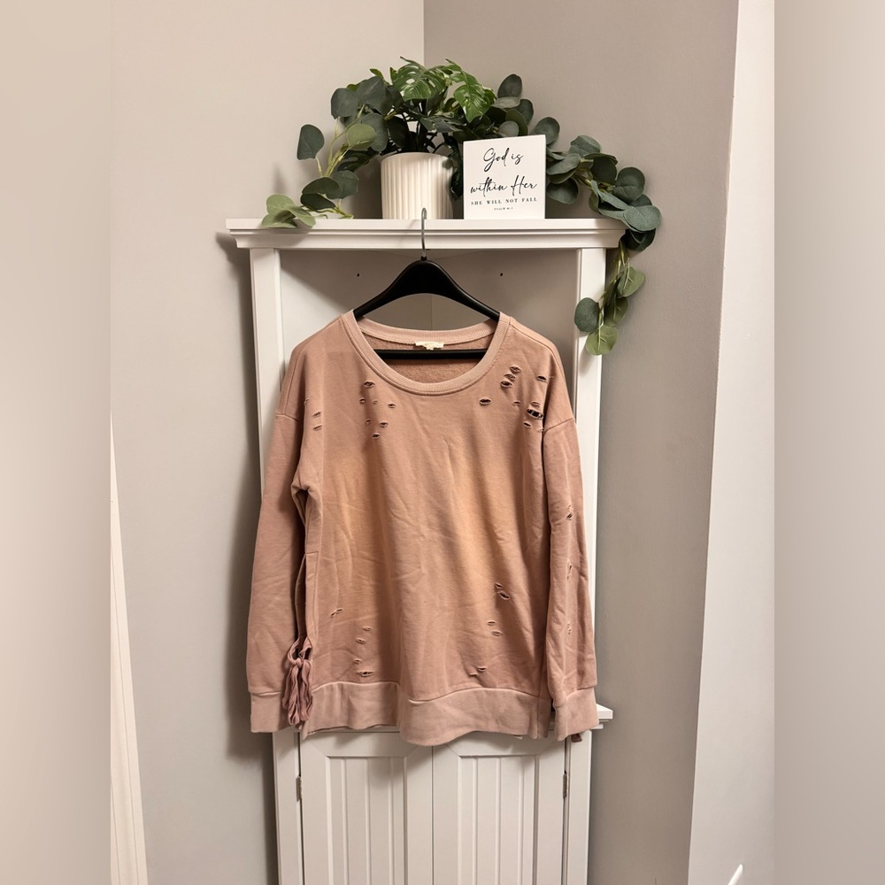 Mystree Distressed Tan Sweatshirt